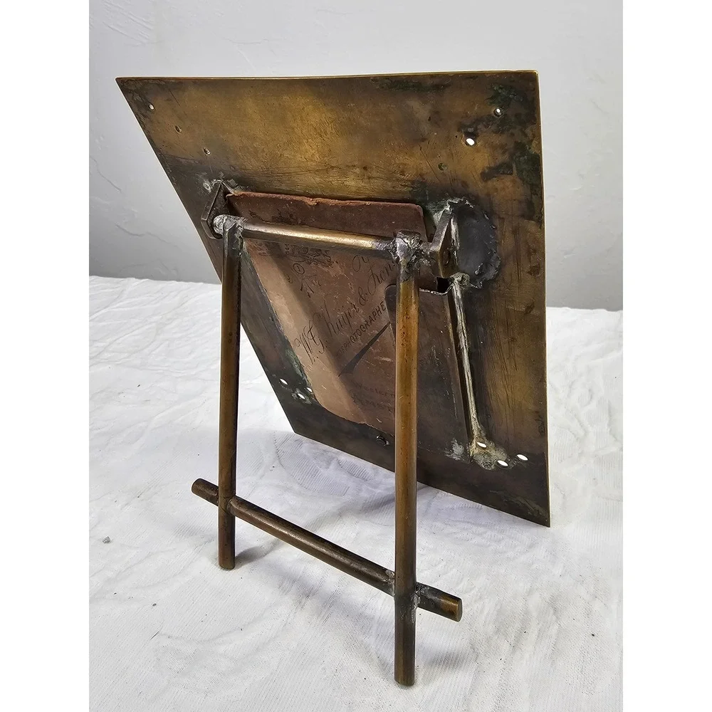 Antique Art Nouveau Brass Frame with‎ Red Jewel & Amsterdam Cabinet Card Photo
